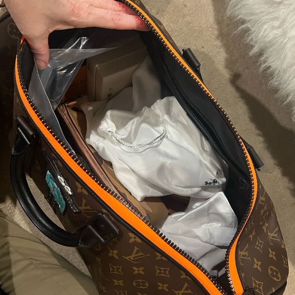 Louis Vuitton Brown Monogram Duffel with Orange Accents - Picture 6 of 7